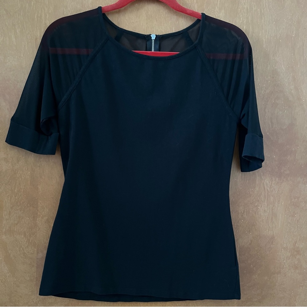 Express Medium Black Top Sheer 3/4 Sleeves